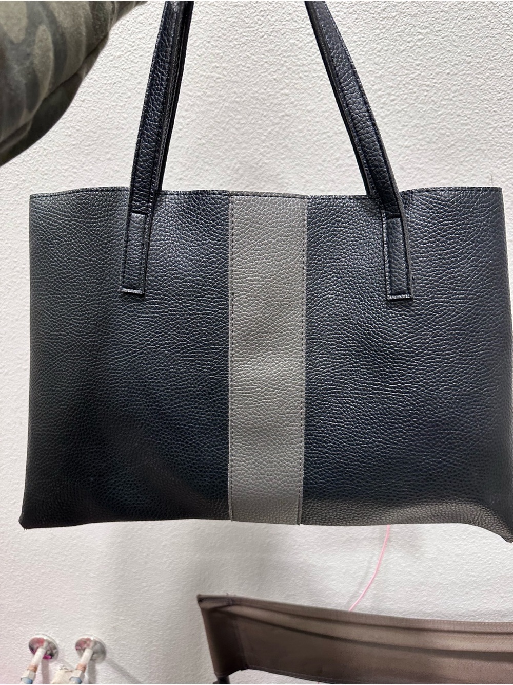 Vince Camuto Black Pebbled Leather Brief Tote